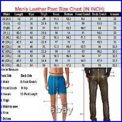 Men's Real Leather Motorcycle Biker Pants Jeans Trouser Bluf Black and White