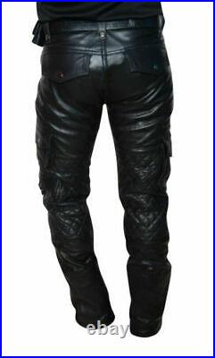 Men's Real Leather Pant Genuine Cowhide Black Leather Trouser Leather Cargo Pant