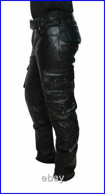 Men's Real Leather Pant Genuine Cowhide Black Leather Trouser Leather Cargo Pant
