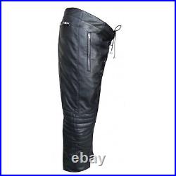 Men's Real Leather Pant Genuine Cowhide Black Real Leather Laces Biker Trousers