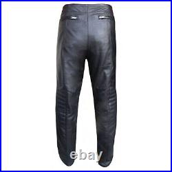 Men's Real Leather Pant Genuine Cowhide Black Real Leather Laces Biker Trousers
