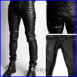 Men's Real Leather Pant Lambskin Leather Jeans Slim fit Biker Casual Pant MP053