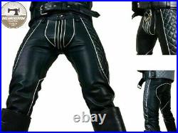 Men's Real Leather Pant Punk Jeans Trousers BLUF Pants Bikers Breeches Pant