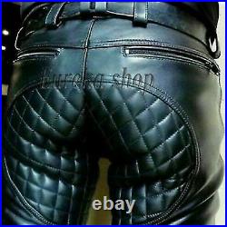 Men's Real Leather Pant Punk Kink Jeans BLUF Trousers Pants Breeches Cuir Bikers