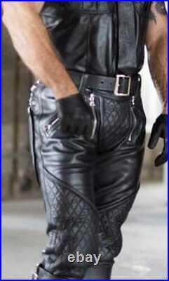 Men's Real Leather Pant Punk Kink Jeans Trousers BLUF Pants Bikers Breeches