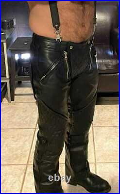 Men's Real Leather Pant Punk Kink Jeans Trousers BLUF Pants Bikers Breeches