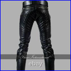 Men's Real Leather Pant Punk Kink Jeans Trousers BLUF Pants Bikers Breeches Cuir