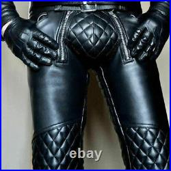 Men's Real Leather Pant Punk Kink Jeans Trousers BLUF Pants Bikers Breeches HOT