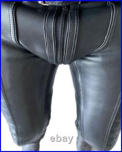 Men's Real Leather Pant Punk Kink Jeans Trousers BLUF Pants Breeches Schwarz