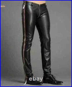 Men's Real Leather Pants Biker Bluf Breeches Trousers Punk Motorcycle Lederhosen