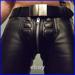 Men's Real Leather Pants Bikers Cowhide Schwarz Jeans Trousers Padded Gay Cuir