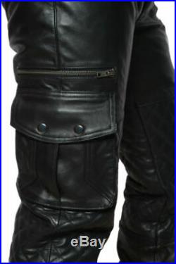 Men's Real Leather Pants Cargo Quilted Panel Pants Gay Interest BLUF Pants