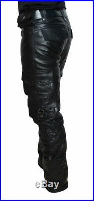 Men's Real Leather Pants Cargo Quilted Panel Pants Gay Interest BLUF Pants