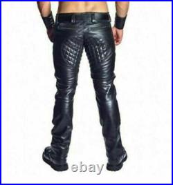 Men's Real Leather Pants Double Zip Schwarz Jeans Trousers Interest BLUF Cuir