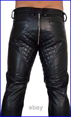 Men's Real Leather Pants Double Zip Schwarz Jeans Trousers Interest BLUF Cuir