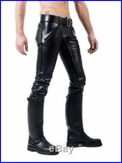 Men's Real Leather Pants Double Zips Pants Gay Interest Fitted Mens Fetish Kink
