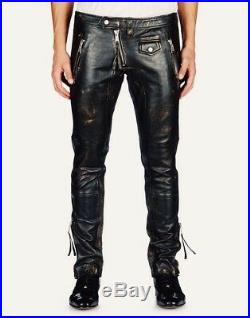 Men's Real Leather Pants Double Zips Pants Jeans Trousers Cowhide