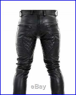 Men's Real Leather Pants Double Zips Pants Jeans Trousers Interest BLUF Pants