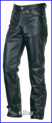 Men's Real Leather Pants Jeans 501 Style Five Pocket Straight Fit Gay Kink Leder