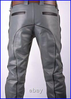 Men's Real Leather Pants & Police Shirt Grey & Black Leather Police Pants/Shirt