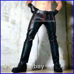 Men's Real Leather Pants Quilted Biker Saddle Pant Bluf Black & Red Kink Trouser