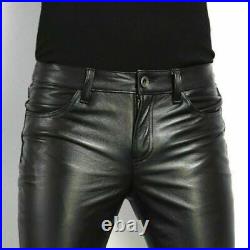 Men's Real Leather Pants Thigh Fit Jeans Breeches Bluf Lederhosen Cuir Trousers