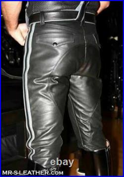 Men's Real Leather Pants breeches Punk Kink Jeans Trousers BLUF Pants Bikers HOT