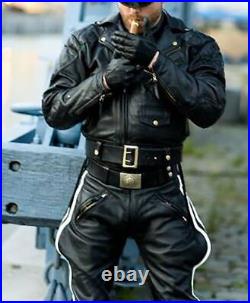 Men's Real Leather Police Uniform Breeches 2 White Stripes Breeches / Jodhpurs