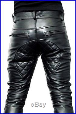 Men's Real Leather Quilted Carpenter Pants Quilted Panels Carpenter Pants