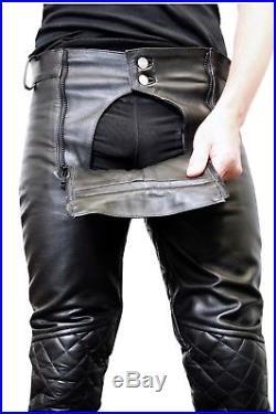 Men's Real Leather Quilted Carpenter Pants Quilted Panels Carpenter Pants