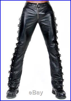 Men's Real Leather Steampunk Pants Rock Star Pants Bikers Pants