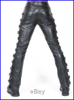 Men's Real Leather Steampunk Pants Rock Star Pants Bikers Pants