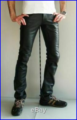 Men's Real Leather Trouser Biker Jeans Pant BLUF Breeches Lederhosen Lederjeans