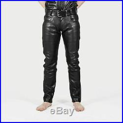 Men's Real Leather Trouser Biker Motorcycle Jeans Pant Black Cow Hide