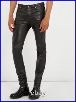 Men's Real Leather Trouser Biker Motorcycle Jeans Pant Black Cowhide Leathers