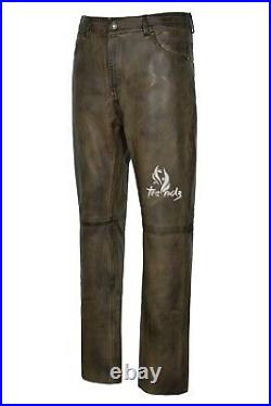Men's Real Leather Trouser Dirty Brown Napa Classic Fashion Biker Style 501
