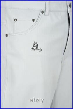 Men's Real Leather Trouser White 100% Lambskin Classic Fashion Biker Style 501