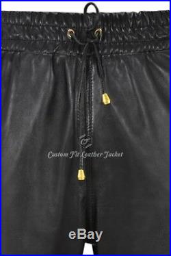 Men's Real Leather Trousers Black Napa Sweat Track Pant Zip Jogging Bottom 3040