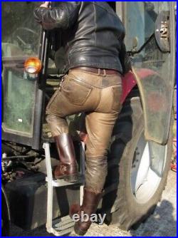 Men's Real Leather Vintage Bikers Pants 5 Pockets Distressed Bikers Pants