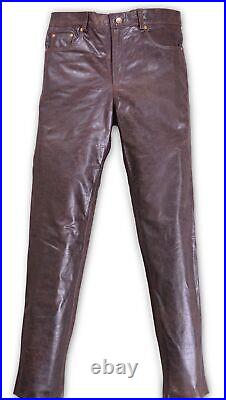 Men's Real Vintage Leather Bikers 5 Pockets 501 Style Leather Pants Bikers Jeans