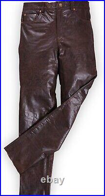 Men's Real Vintage Leather Bikers 5 Pockets 501 Style Leather Pants Bikers Pants