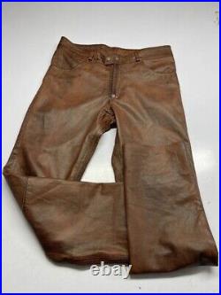 Men's Real Vintage Leather Bikers Pants distressed Leather 5 Pockets Biker Pants
