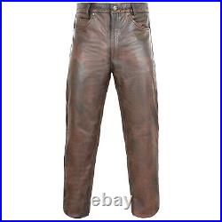 Men's Real Vintage Leather Pants distressed Leather 5 Pockets Bikers Pants