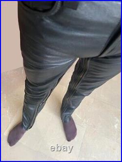 Men's Real sheep Leather Black Pants Gay sheep smooth Interest BLUF Pants