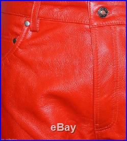 Men's Red 501 Genuine Hide Italian Real Leather Motorcycle Biker Jeans Trousers