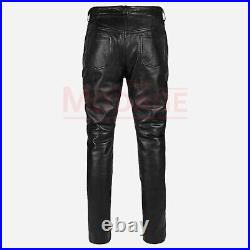 Men's Regular Fit Genuine Leather Pants Casual Biker Pants Lamb Skin