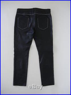Men's Saint Laurent Sz50 Yr. 2014 Black Leather Studded Moto Biker Pants Trousers