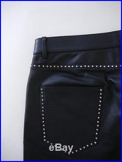 Men's Saint Laurent Sz50 Yr. 2014 Black Leather Studded Moto Biker Pants Trousers