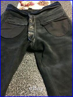 Men's Schott Black Leather Pants Size 36 wst. 29 ins. Motorcycle EUC