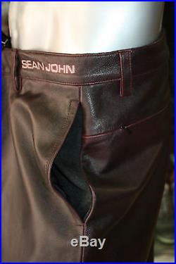 Men's Sean John Deep Burgundy 100% Genuine Leather Pants
